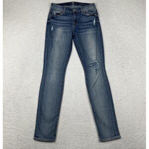 7 For All Mankind Jeans Womens 26 Blue Gwenevere Skinny Stretch Denim Distressed